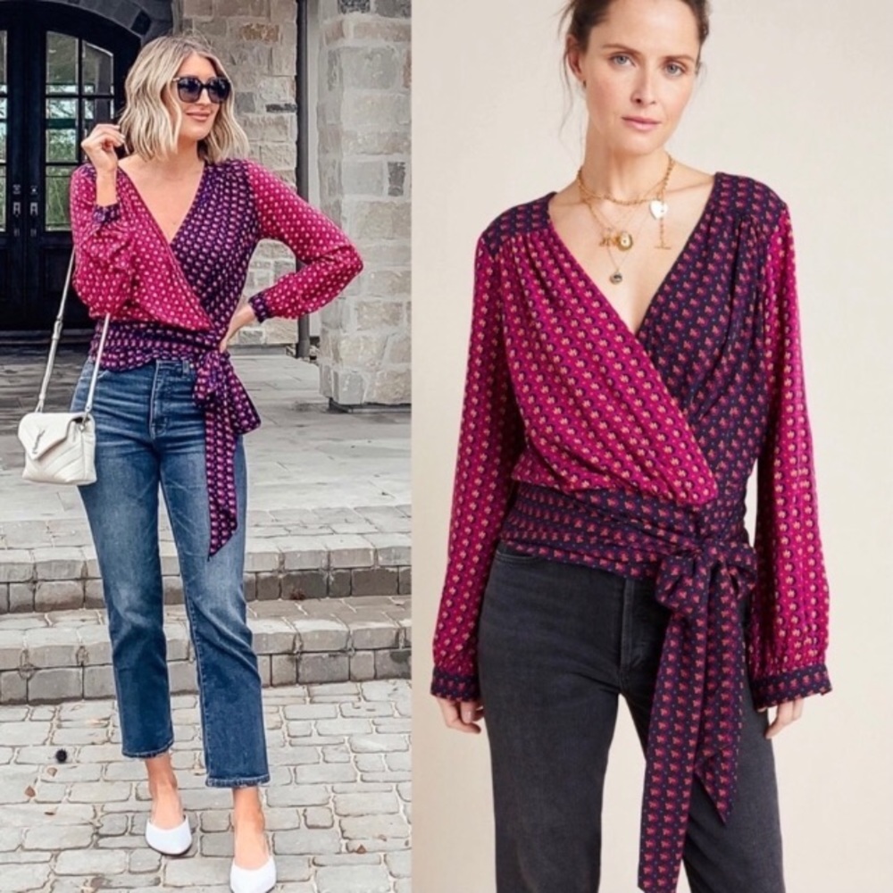 Maeve Anthropologie Boho Floral Wrap Top | 6